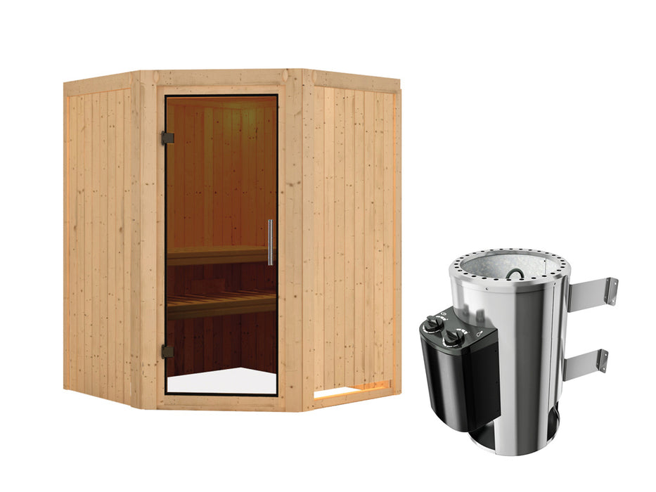 Sauna 230V Système Sauna nanja All -Glass Door - 151x151x198cm, 1-2 personnes - sauna en salle avec four