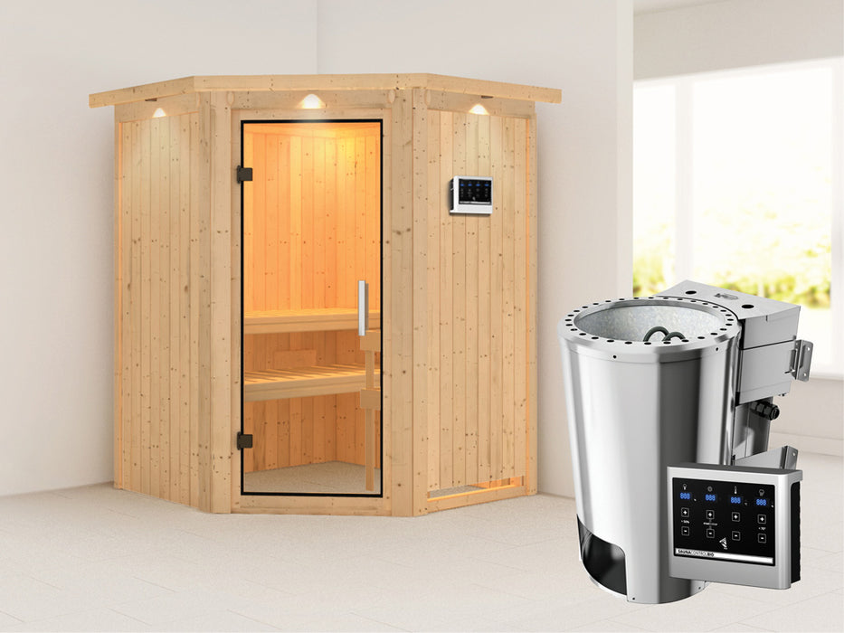 Sauna 230V Système sauna nanja avec couronne de toit - 165x165x202cm, 1-2 personnes - sauna en salle avec four