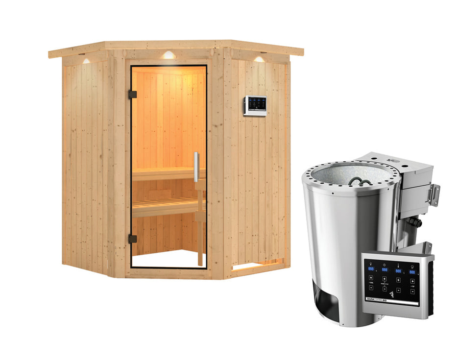 Sauna 230V Système sauna nanja avec couronne de toit - 165x165x202cm, 1-2 personnes - sauna en salle avec four