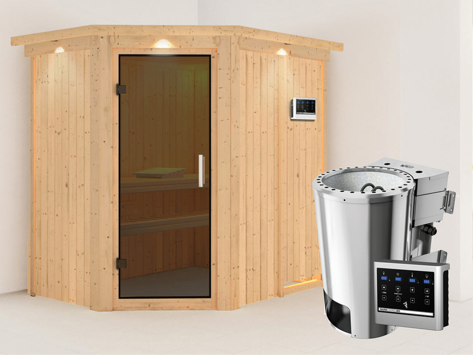 Sauna 230V Système sauna saja avec couronne de toit, 210x165x202cm avec four, 1-2 personnes