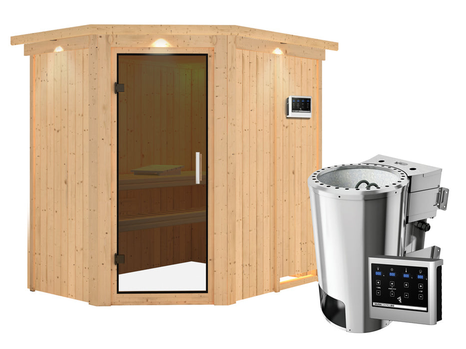 Sauna 230V Système sauna saja avec couronne de toit, 210x165x202cm avec four, 1-2 personnes