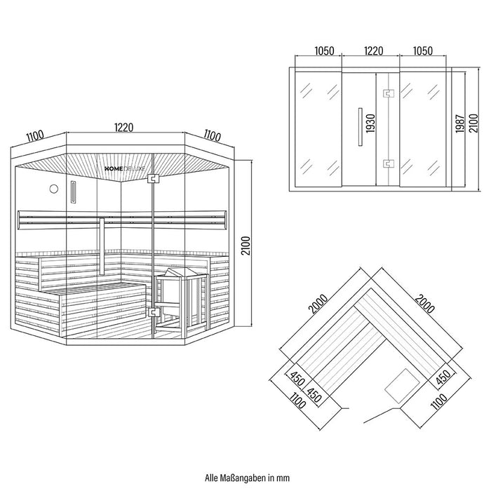 Sauna d'intérieur Casheim Big XL - 200 x 200 cm pour 6 personnes - Sauna traditionnel avec des plastiques avec un four de 8 kW