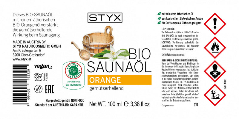 Bio Sauna Huile Orange, avec pur huile organique essentielle, 100 ml