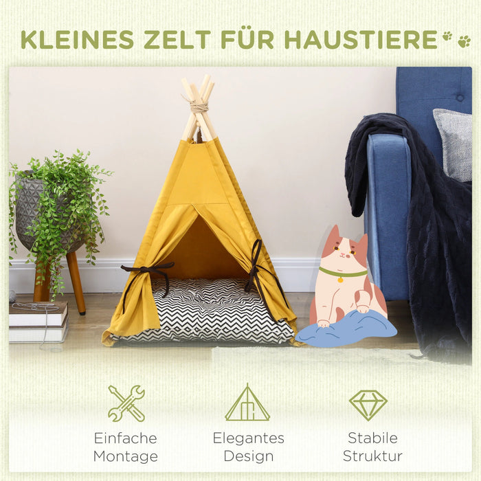 Tierbett, Tipi-Design, mit weichem Liegekissen, für Hunde und Katzen, 60x60x76cm