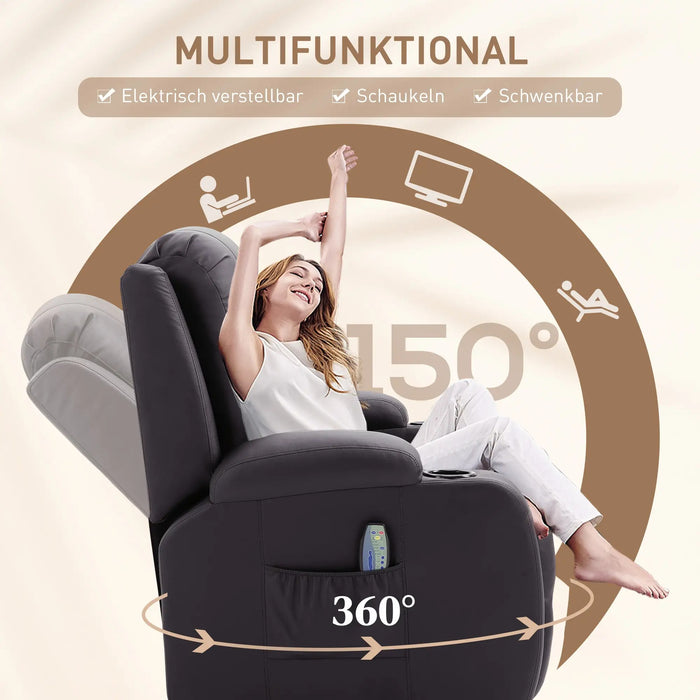 Chaise de massage, fauteuil de relaxation, fonction d'évasion, 8 points de vibration, y compris télécommande, marron