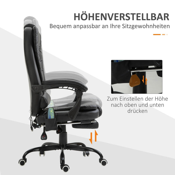 Massagesessel Chefsessel 7 Massagepunkte höhenverstellbar mit integrierter Fussstütze Schwarz, 67x79x111-121cm