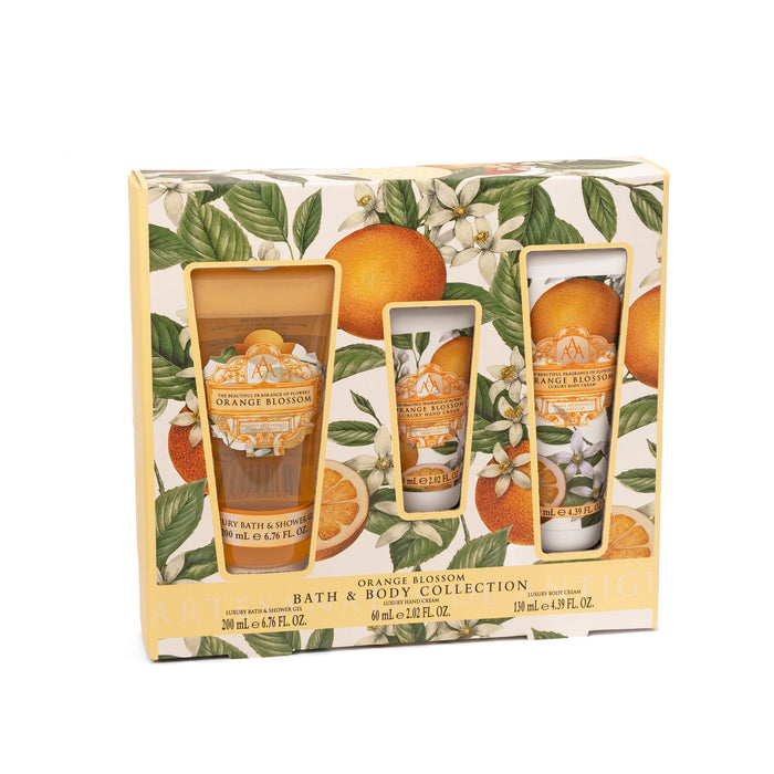 Ensemble en gel de douche, crème de main et lotion pour le corps triple aaa - fleur d'orange