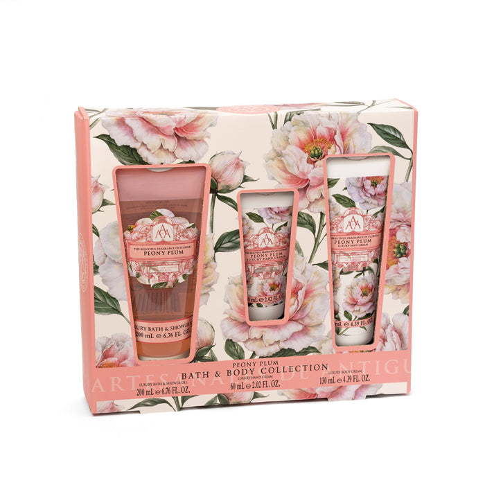 Ensemble en gel de douche, crème de main et lotion pour le corps triple aaa - pivoine