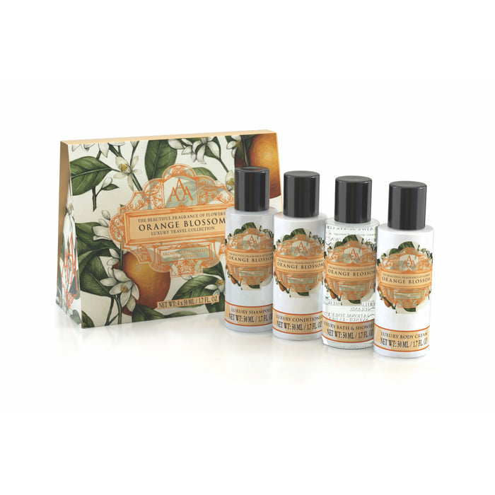 Ensemble de voyage avec shampooing, revitalisant, gel de douche, lotion pour le corps Triple AAA - Blossom orange, 4x50 ml