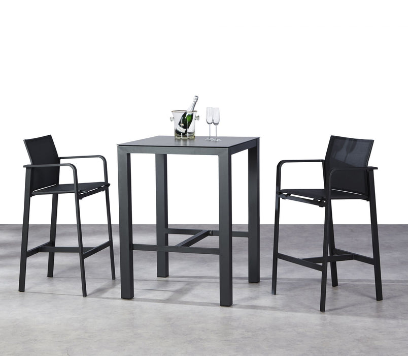 Table Bart avec chaises | Groupe de bar en 3 parties Rhodes en aluminium et ergotex-anthracite