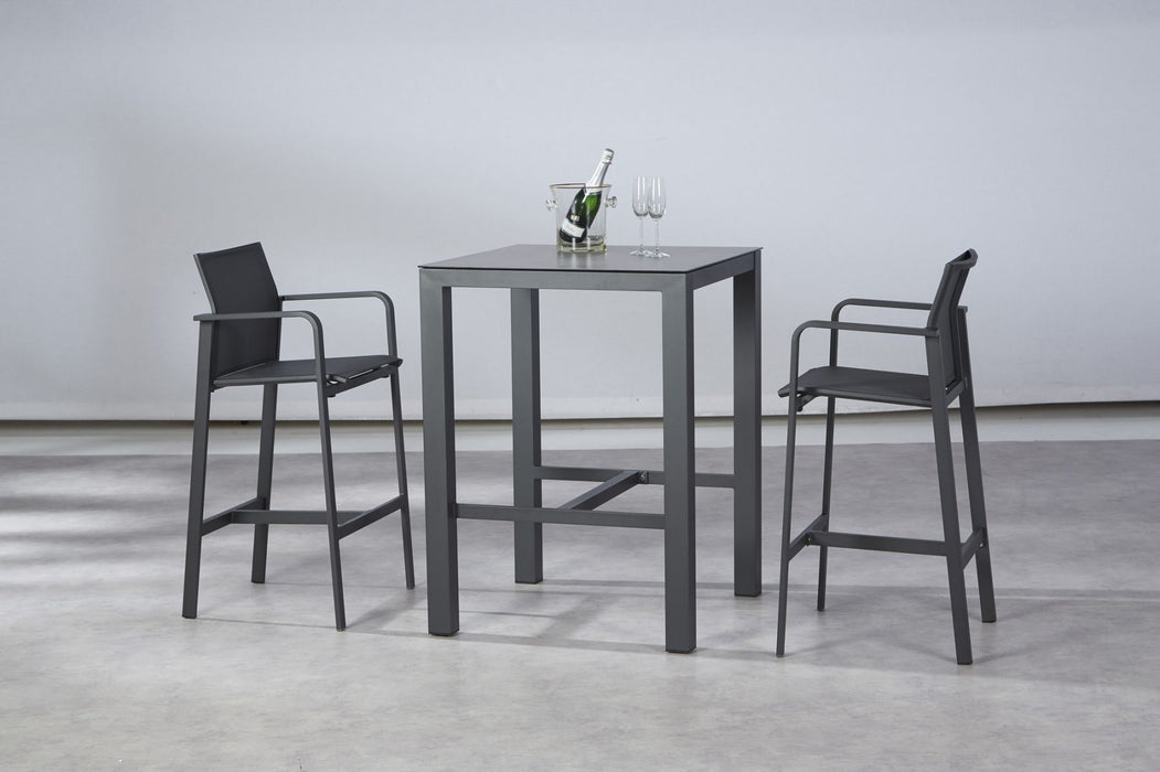 Table Bart avec chaises | Groupe de bar en 3 parties Rhodes en aluminium et ergotex-anthracite