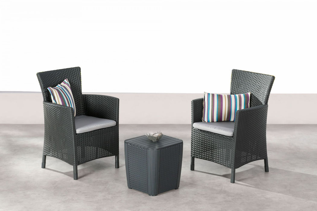 3-Part Balcon Meubles Lounge Garden Set Napoli, 2 fauteuils + table d'appoint - Graphite / Gris clair