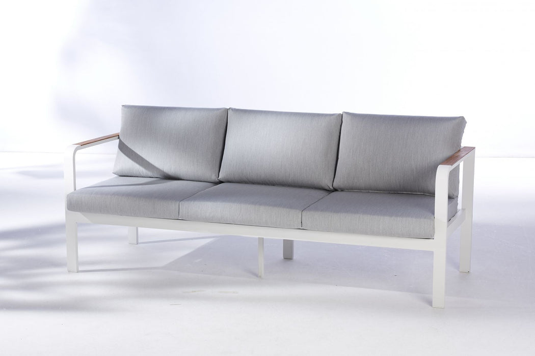 Couch 3-Salon Salon Richmond Acrylique - Powder -coated avec des éléments en teck, cadre blanc - Diverses couleurs