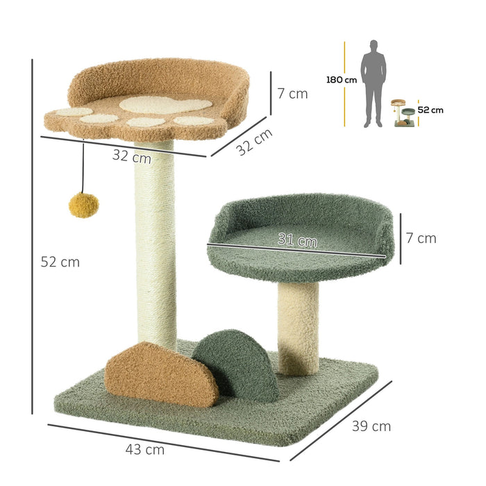 Piccoli posti di graffi con 2 superfici bugiali, inclusi giocattoli, per piccoli gatti, verde, beige, marrone