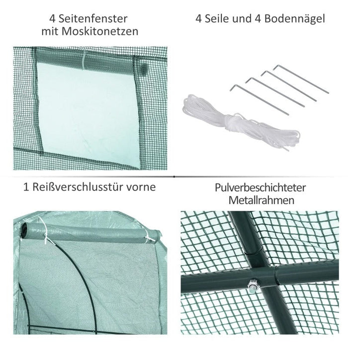 Foliengewächshaus Tomatengewächshaus Treibhaus Folientunnel Frühbeet mit Fenster Grün 245x200x198cm