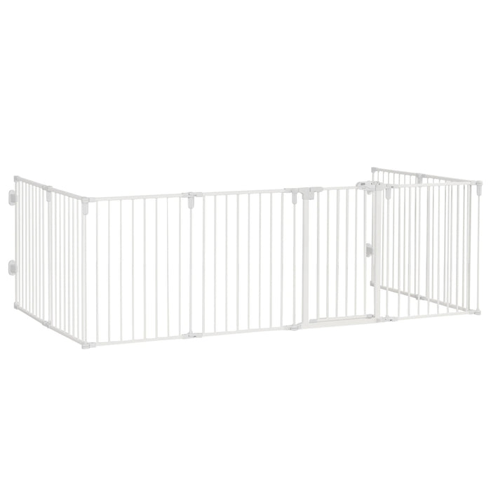 Corrette de protection en enclos libre avec porte pliable blanc, 8 panneaux chacun 60x76 cm