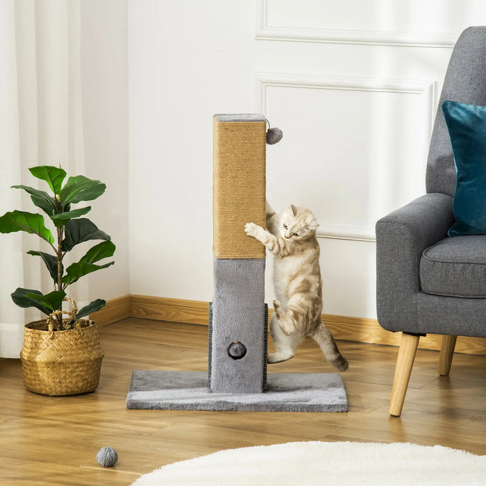 Cat Scratching Post, avec corde de jute comprenant des jouets en peluche gris, 59,5x39x79cm