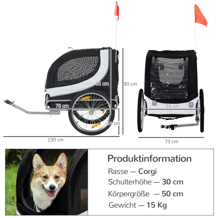 fahrradanhänger für hunde bis 15 kg Fahrradanhänger für Hunde mit Universalkupplung Weiss + Schwarz, 130x7 — floki24