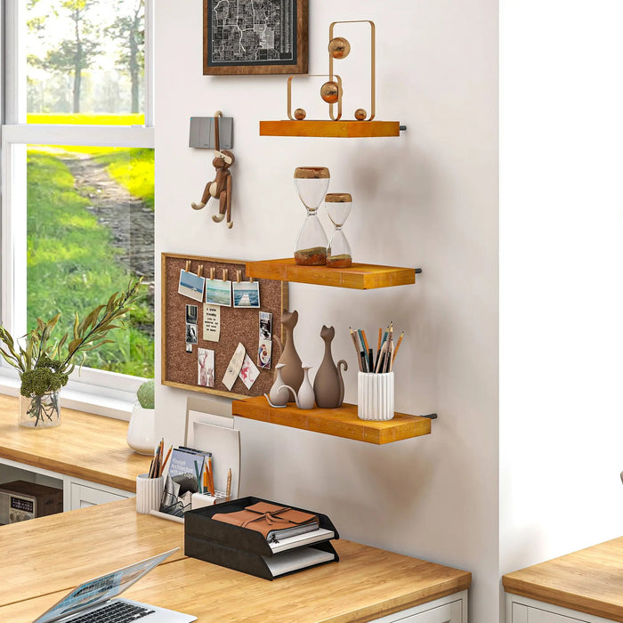 3-er set wall shelves, 50x18x3.6cm, pine wood, brown