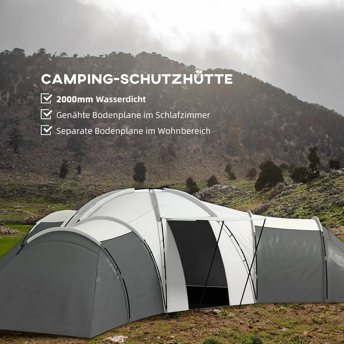 Campingzelt für 6-9 Personen 4 Räume mit Vorzelt wasserdicht Grau, 615x615x225cm