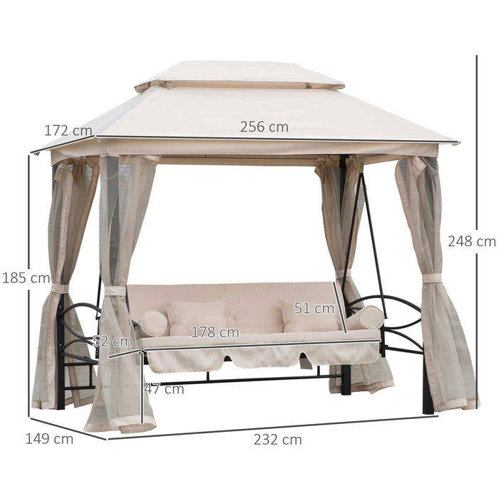 Hollywoodschaukel Gartenschaukel Schaukel mit Seitenwänden 3-Sitzer Beige, 256x172x248cm