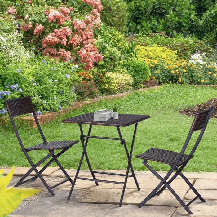 Polyrattan Bistroset für 2 Personen Sitzgruppe Rattan Gartenmöbel Set Garnitur Braun