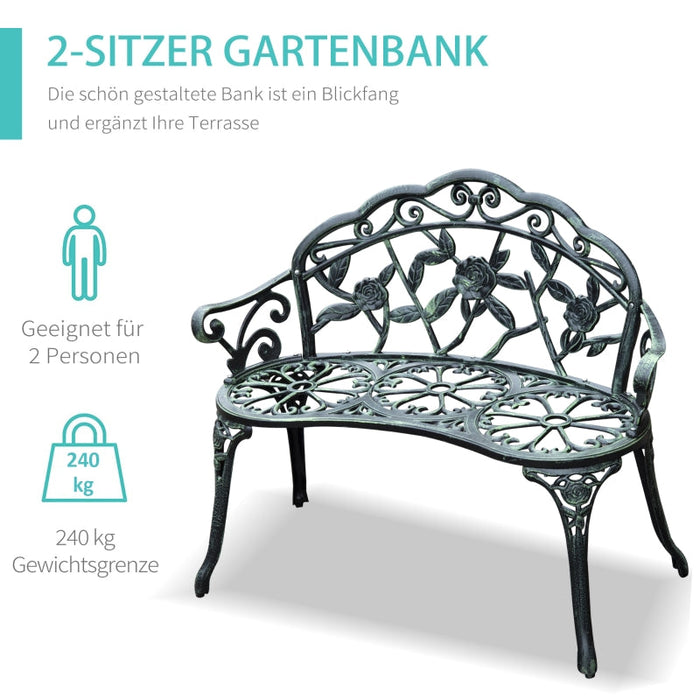 Gartenbank Parkbank Sitzbank Bank Gartenmöbel 2-Sitzer Metall, 100x54x78cm