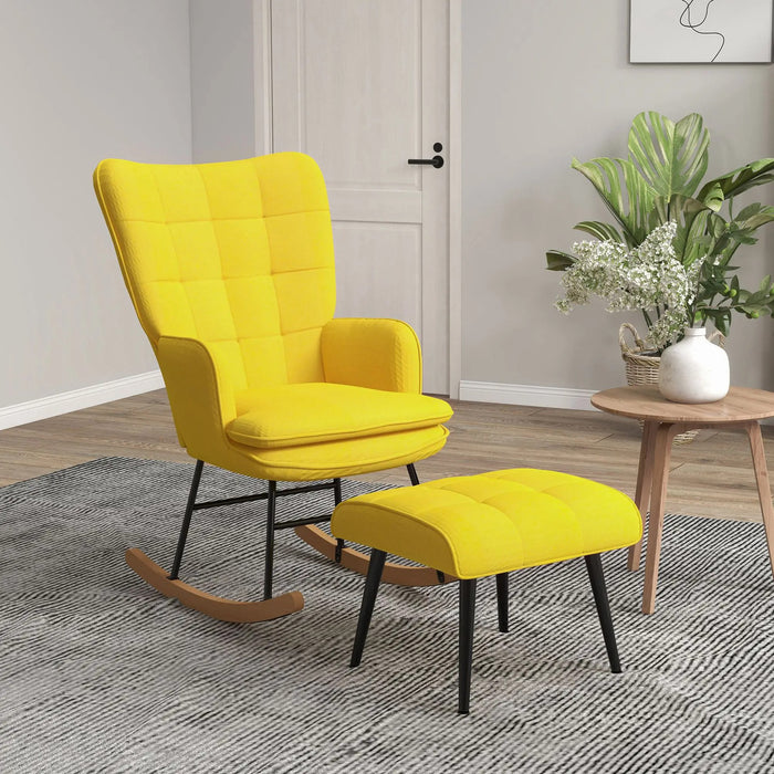 Swing chair Skikeke design with footstool beech wood yellow, 64x89x90cm