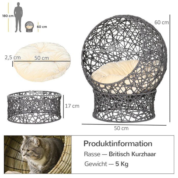 Panier de chat, grotte de chat, y compris des oreillers, 2 parties, 50x50x60 cm, crème blanche + brun