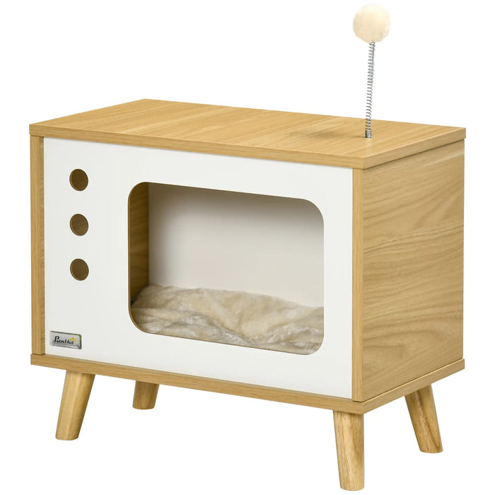 Cat Cave nel design TV tra cui giocattoli e cuscini, quercia, 50x28x43cm