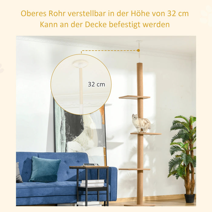 Grattant le plafond d'arbre élevé, 228-260 cm de hauteur réglable avec 3 niveaux, brun clair