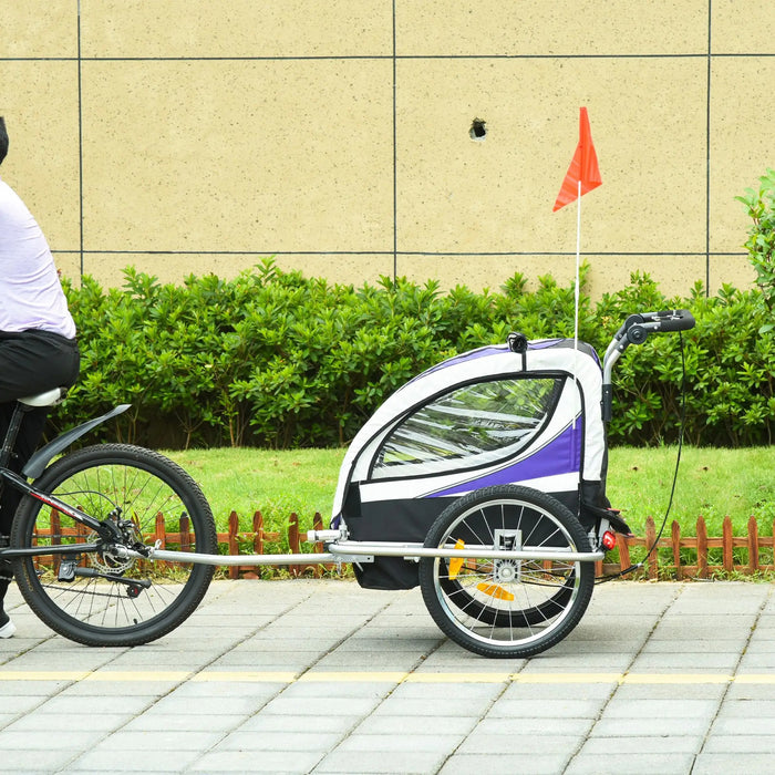 Children's bike trailer for 2 children including reflectors and flags