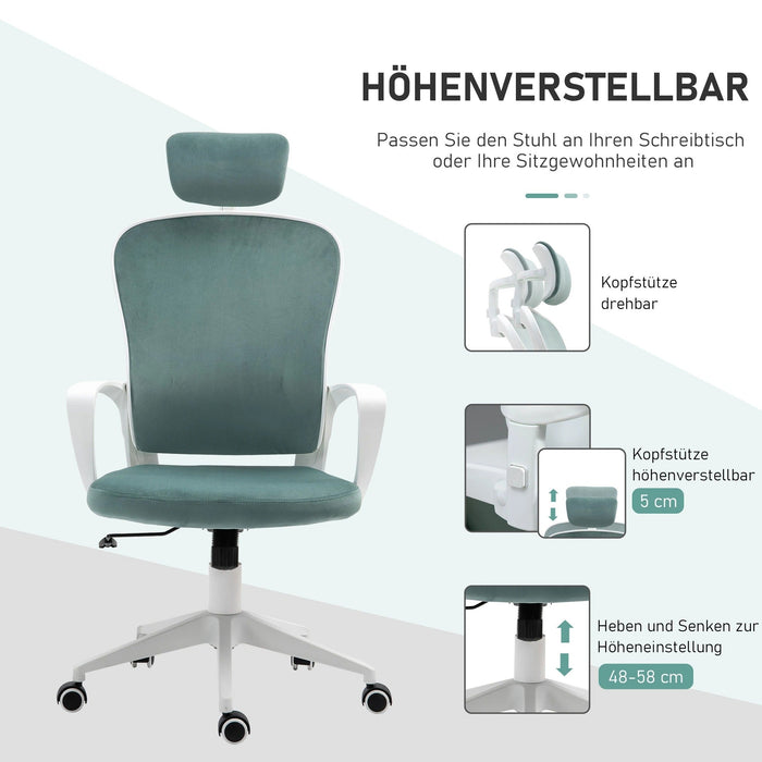 Bürostuhl mit Wippfunktion höhenverstellbar ergonomisch Türkis, 63x64x118-128cm