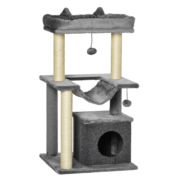 Stratching Post avec hamac, arbre de jeu, plates-formes en peluche sisal, gris