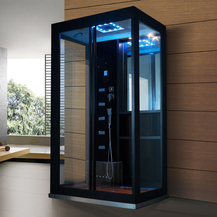 Douche à vapeur avec cascade et sauna à vapeur luxe XL, 120x90 cm - noir