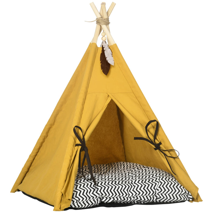 Tierbett, Tipi-Design, mit weichem Liegekissen, für Hunde und Katzen, 60x60x76cm