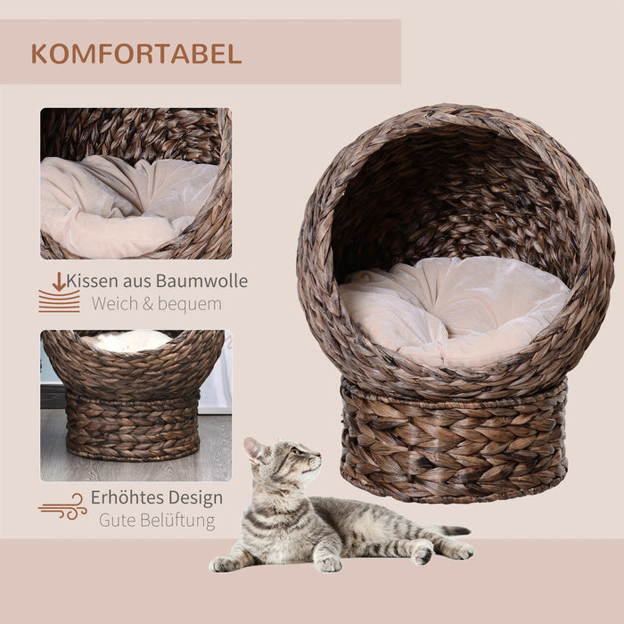 Cat basket made of water hyacinth including pillows, cat bed, 50x42x60cm