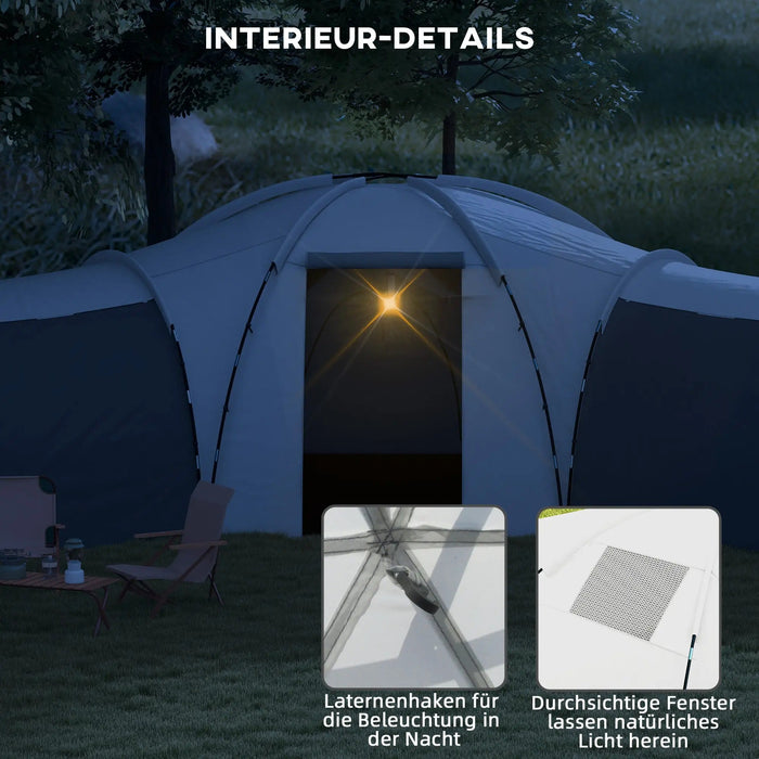 Campingzelt für 6-9 Personen 4 Räume mit Vorzelt wasserdicht Grau, 615x615x225cm