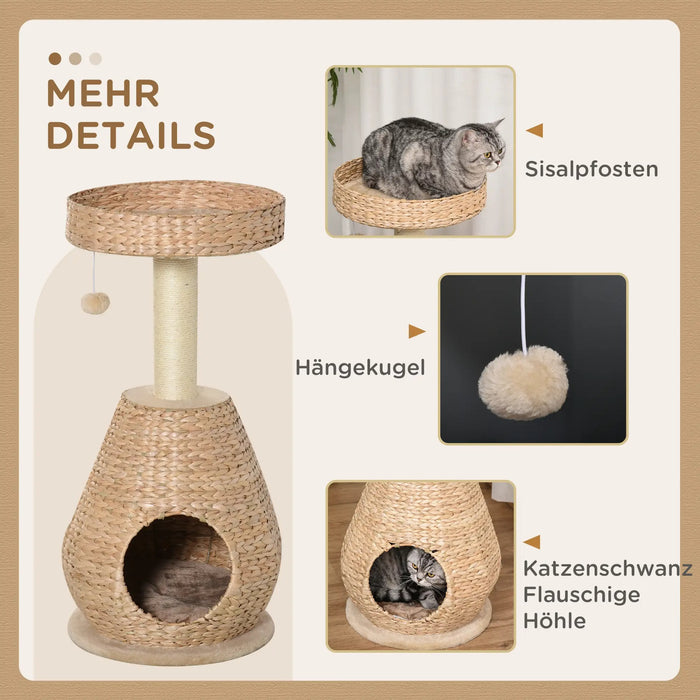 Scratching Post avec chat à balle creux jouet sisal moelleuse moelleuse, jaune, hauteur 82,5 cm