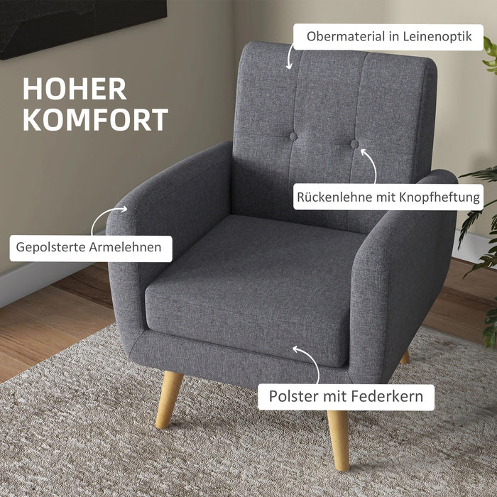 Fauteuil en conception de scandi, fauteuil accent, point bouton, nature + gris clair