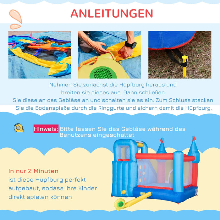 Aufblasbare Hüpfburg für 4 Kinder Wasserhüpfburg mit Gebläse Rutsche Pool Kletterwand Trampolin Tragetasche Garten für Kinder Outdoor Wasserrutsche Springburg 3-8 Jahren, 333x280x210cm