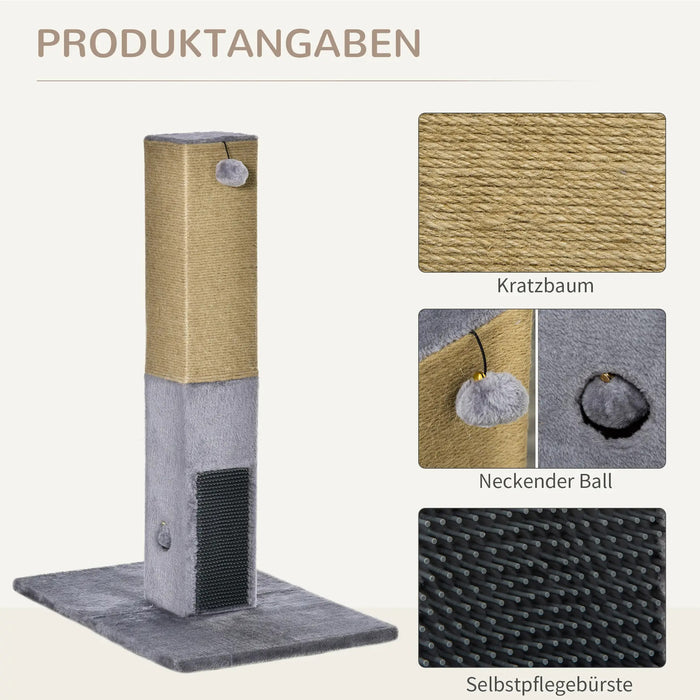 Cat Scratching Post, avec corde de jute comprenant des jouets en peluche gris, 59,5x39x79cm