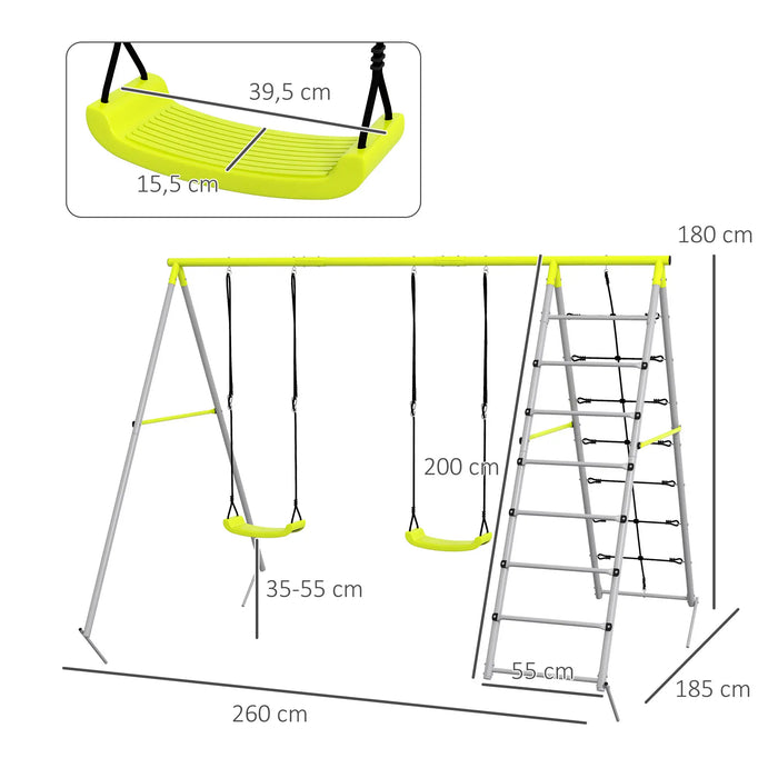 Ensemble de swing pour enfants, avec réseau d'escalade et chefs de la chute, pour les enfants de 3 à 8 ans, cadre en acier, vert