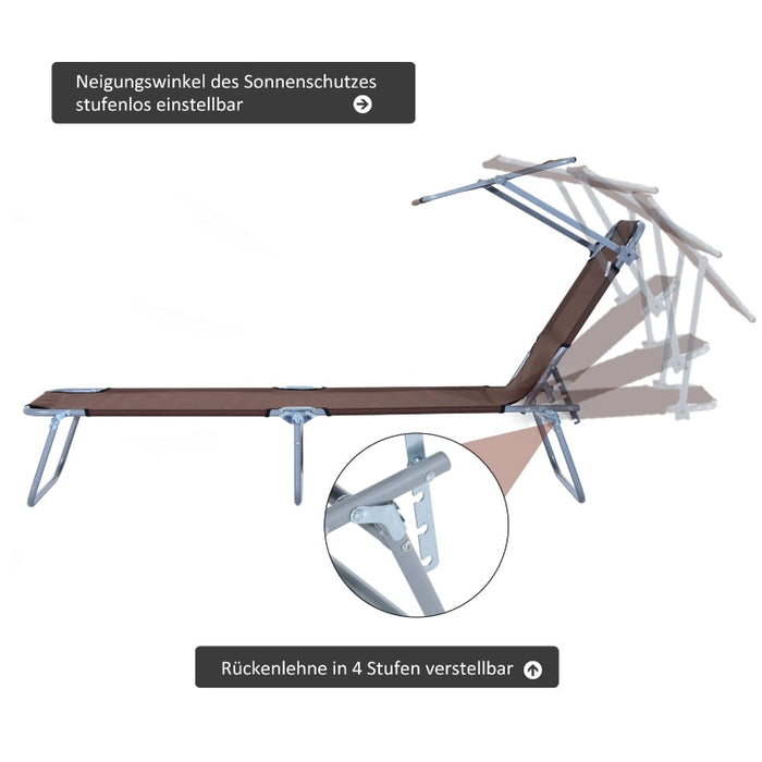 Sonnenliege Gartenliege Wellnessliege Strandliege klappbar mit Sonnenschutz Braun, 187x58x36cm