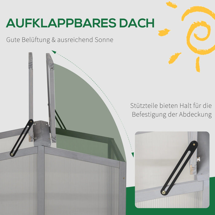 Frühbeet Treibhaus Gewächshaus Frühbeetkasten Pflanzenbeet mit Abdeckung aus Holz und Polycarbonat wetterfest Hellgrau, 90x80x58cm