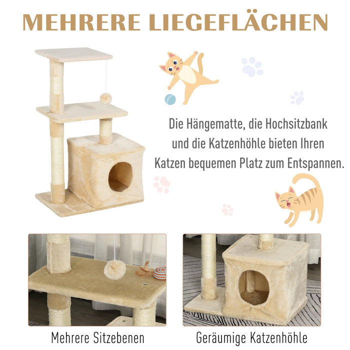 Cat Scratching Post avec un jouet de chat en peluche doux, beige de panneaux de puce, 50x30x81,5 cm