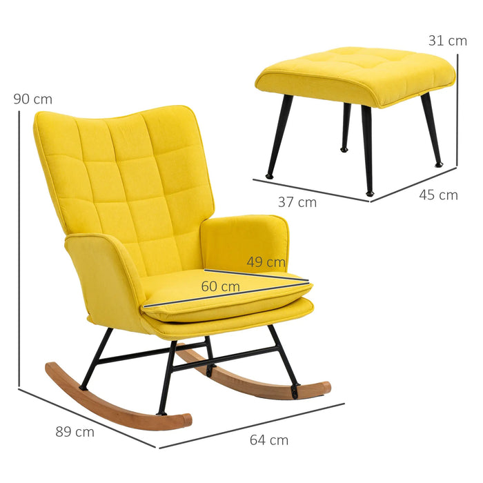 Swing chair Skikeke design with footstool beech wood yellow, 64x89x90cm