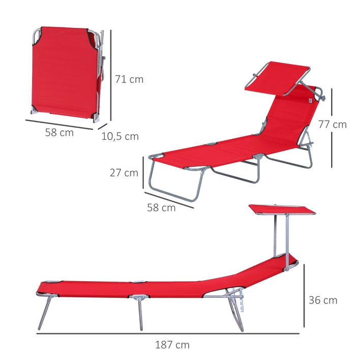 Sonnenliege Gartenliege Wellnessliege Strandliege klappbar mit Sonnenschutz Rot, 187x58x36cm