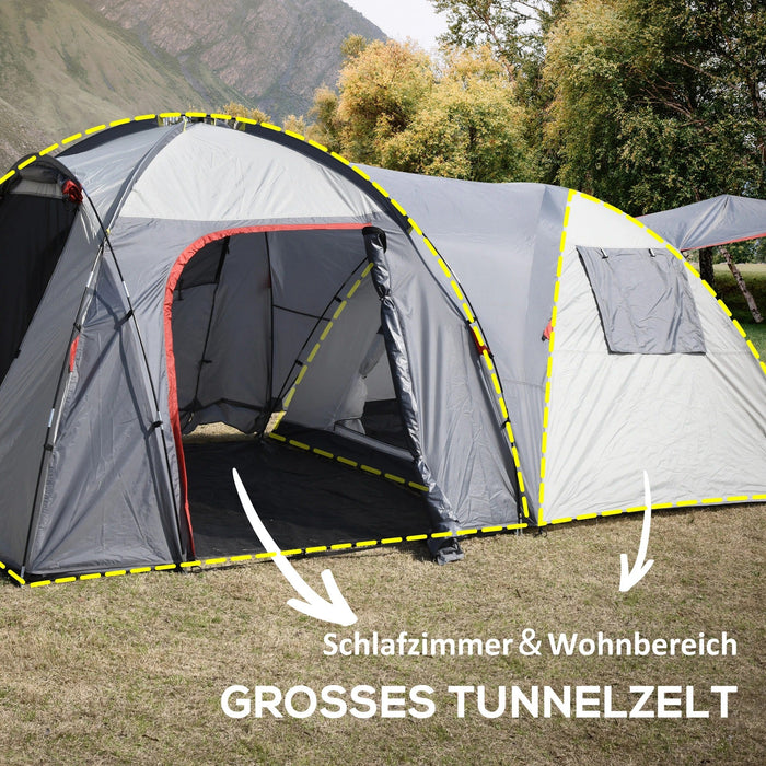 Campingzelt für 4-5 Personen zwei Innenräume herausnehmbare Bodenmatte Grau, 490x250x185cm