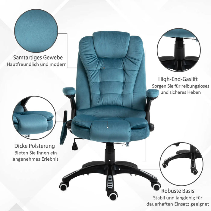 Bürostuhl Massagefunktion Wärmefunktion höhenverstellbar ergonomisch Blau, 68x72x110–120cm